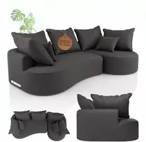 Juskys Sofa Tirano su dešine pufu 300x83x155 cm tamsiai pilkas veliūras