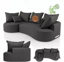Juskys Sofa Tirano su kairiuoju pufu 300x83x155 cm tamsiai pilkas veliūras