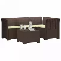 4 Vietų Sodo Sofa su Pagalvėlėmis Ratanų Imitacija PP Ruda