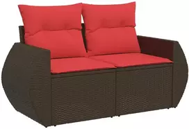 Lauko baldų komplektas Sofos komplektas 7 vnt. Ruda ir raudona Poli ratanas ir plienas