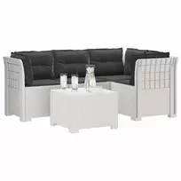 4 Vietų Sodo Sofa su Pagalvėlėmis Ratanų Imitacija PP Balta