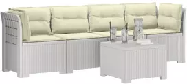 4 vietų sodo sofa su pagalvėmis pintinės išvaizdos PP Balta