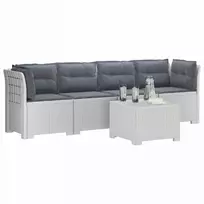 4 vietų sodo sofa su pagalvėmis pintinės išvaizdos PP Balta