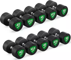 Poliuretaninių fiksuotų hantelių rinkinys 40–50 kg (žingsnis 2,5kg) 450 kg – UpForm