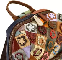 Magic Bags kuprinė, natūrali oda, spalvota mozaika, moteriška, miesto stilius, kišenės.