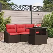Sodo Sofų Rinkinys 5 vnt. 4 vietos Ruda ir raudona Poli ratanas