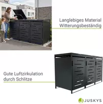 Juskys Metalinis ratinis šiukšlių dėžės dėžė Arel 3 konteineriai 136x120x80 cm antracito spalvos