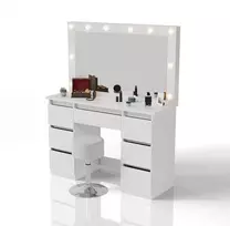 Juskys Komedonas Lilia su LED ir taburetė Tonia 108x41x140 cm balta