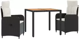 Lauko valgomojo komplektas 3 vnt. Juoda ir kreminė balta