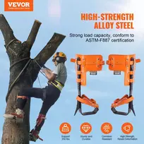 Medžių laipiojimo spygliai, 1 pora, plieno lydinio, su diržais ir apsaugomis, apkrova 158,75 kg, oranžiniai
