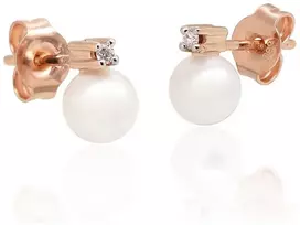 Diamond Sky Jewelry Auksiniai auskarai-vinukai su deimantais ir perlais „Jūros Princesė“