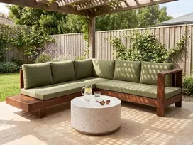 Lauko baldų komplektas Beliani 5 vietų sodo kampinė sofa MARETTIMO kairinė žalia, sertifikuota akacijos mediena