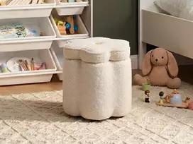 Beliani Pufas su daiktadėže FLOWER Boucle, balta, gėlės formos