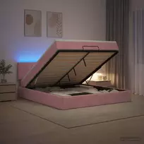Otmana lova su matracsu ir LED Rožinė 140 x 200 cm Aksomas