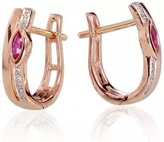 Diamond Sky Jewelry Auksiniai auskarai su deimantais ir rubinais „Dangaus Dovana II“