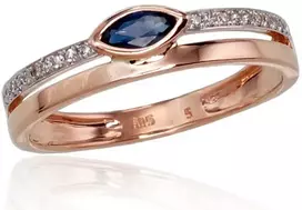 Auksinis žiedas su brangakmeniais. Metalas: Raudonas Auksas. Praba: 585°. Akmuo: Briliantai , Safyras - 1.49 g. - 17 - Briliantai (0,05Ct), Safyras (0,215Ct)