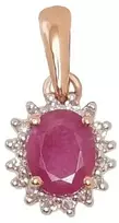 Auksinis pakabukas su brangakmeniais. Metalas: Raudonas Auksas. Praba: 585°. Akmuo: Briliantai , Rubinas - 14 mm. - 0.49 g. - Briliantai (0,04Ct), Rubinas (0,349Ct)