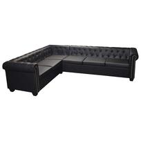 vidaXL Chesterfield Kampinis Sofa 6-vietis Juoda Dirbtinė Oda