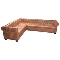 vidaXL Chesterfield Kampinis Sofa 6-Vietis Ruda Dirbtinė Oda