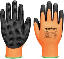 Nitrilo taškuotos PORTWEST A148 pirštinės, Dydis: XL, Pw spalvos: Oranžinis/Juodas