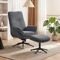 Fotelis su kojų atrama, atlošiamas iki 130°, besisukantis 360°, pilkas, 72 × 83 × 107 cm