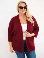 Moteriškas Plus Size kardiganas su kišenėmis, bordo spalvos