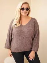 Moteriškas Plus Size megztinis su V formos iškirpte, moka spalvos