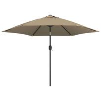 vidaXL Lauko skėtis su LED ir plieniniu stulpu, taupe, 300cm