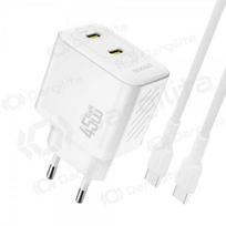 Telefono įkroviklis Dudao A28PC 45 W GaN 2x USB-C su USB-C laidu 1 m baltas