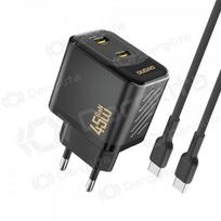 Telefono įkroviklis Dudao A28PC 45 W GaN 2x USB-C su USB-C laidu 1 m juodas