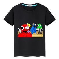 Vaikiški marškinėliai Rainbow Friends Laisvalaikio trumpi viršutiniai drabužiai 100% medvilnė Anime marškinėliai berniukams mergaitėms drabužiai y2k vientisas vasaros vaikiški drabužiai 110 juoda