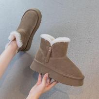 Leather snow boots women's winter velvet thickened fur integrated new cotton shoes short tube thick sole non-slip bread shoes 40 abrikosas