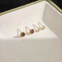 Vintage Hong Kong Style Geometric Amber Tiger'S Eye Stud Earrings Small And Delicate Maillard Premium Earrings Set white