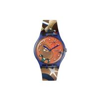 Swatch Quartz Movement 30 Meters Water Resistant Watch 41 Mm Orange Dial Bio-Based Material Case Silicone Strap Unisex watches SO29Z136 Orange Watch Dial brown