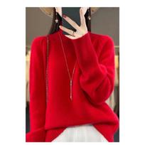 Necked Cashmere Sweater Women Autumn Winter Slit Lazy Sweater Soft S raudona