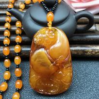 Old Beeswax Long Chain Fashionable Chicken Fat Yellow Amber Beeswax Pendant Water Drop Necklace 50cm orange