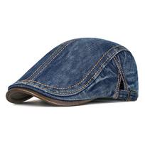 NORTHWOOD All Seasons Leather Brim Washed Denim Beret Hat for Men Women Thick Line Distressed Beret British Painter Beret 56-60 cm