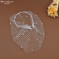 Black Birdcage Veil with Pearl Headband, Retro Mesh Face Veil for Wedding Party Photography Cocktail Event One Size gray