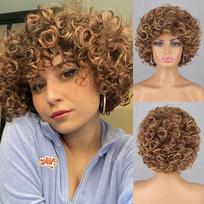 MISS WIG Vyno raudona Vidurinė dalis Afro garbanotas perukas Trumpi garbanoti natūralaus sintetinio pluošto plaukai moterims vakarėliui Lady garbanotas perukas 58804 brown