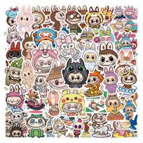 10/58Pcs Funny Cute Labubu Stickers Labubu Decal DIY Phone Guitar Laptop Notebook Suitcase Cup Waterproof Sticke 58pcs black