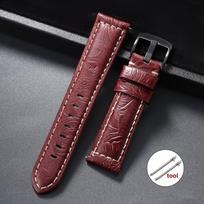 Handmade Cowhide Crazy Horse Leather Watch Strap 20mm 22mm 24mm 26mm Universal Carved Bands Black Buckle Quick Release Bracelet 20mm raudona