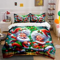 Dancing Santa and Mrs. Claus Bedding Duvet Cover Set  (1*Duvet Cover 2*Pillowcases, without duvet insert) 135x200cm black