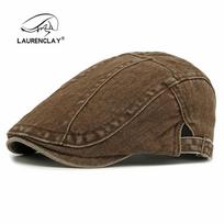 Washed cotton beret men and women British retro forward hat versatile painter hat personalized stitching cap tide Adjustable black