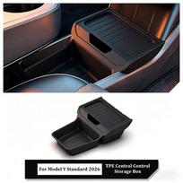 For Tesla Model Y Standard 2026 TPE Center Console Lower Storage Box Central Flip Cover Design Storage Organizer Tray Tidying black