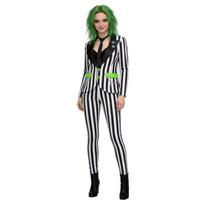 Beetlejuice Moteriškas prigludęs kombinezonas Helovino Cosplay kostiumas Michael Keaton Bodysuit Juodas M black