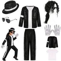 Michael Jackson Vaikiški Drabužiai Helovinas Cosplay Gimtadienio Šventė Šokio Pasirodymas Vaikų Kostiumas Pop Žvaigždė Berniukams Mergaitėms Apranga 4-5T ( S ) black