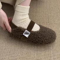 Fur Women Ballet Flats Shoes Fashion Snow Boots Woman 2025 Trend Winter Designer New Casual Cozy Walking Warm Mary Jane Shoes 39 beige
