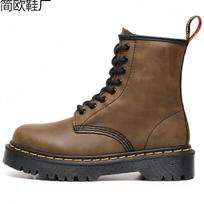 Martin boots high-top tooling boots women's medium platform Crazy Horse brown short boots men's and women's leather boots round 48 beige