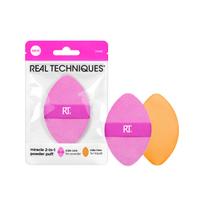 Real Techniques Miracle 2-In-1 Powder Puff, Dual-Sided, Full-Size Makeup Blending Puff, Reversible Elastic Band, Precision Tip Makeup Sponge and Pow purple