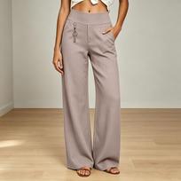 Women's Straight Leg Casual Pants with High Waist and Pockets for Work and Everyday Wear XXL chaki
